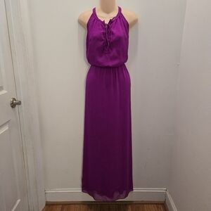 CREMIEUX magenta purple long maxi dress sleeveless cut-outs Sz L lace up flowy